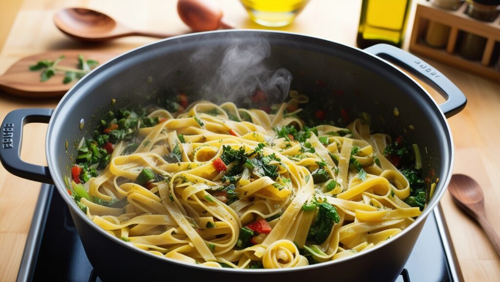 Batch cooked healthy pot pasta.